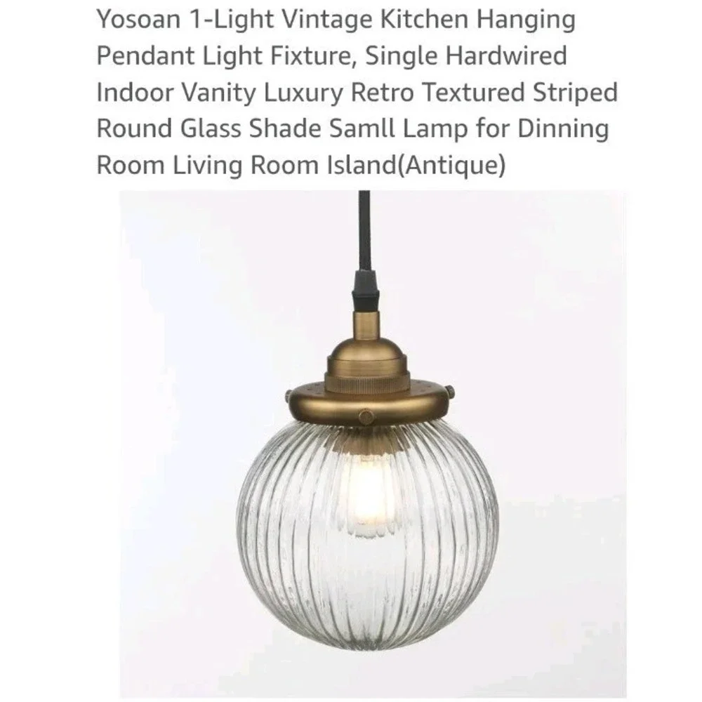 Yosoan 1-Light Vintage Kitchen Hanging Pendant Light Fixture, Single Hardwire...